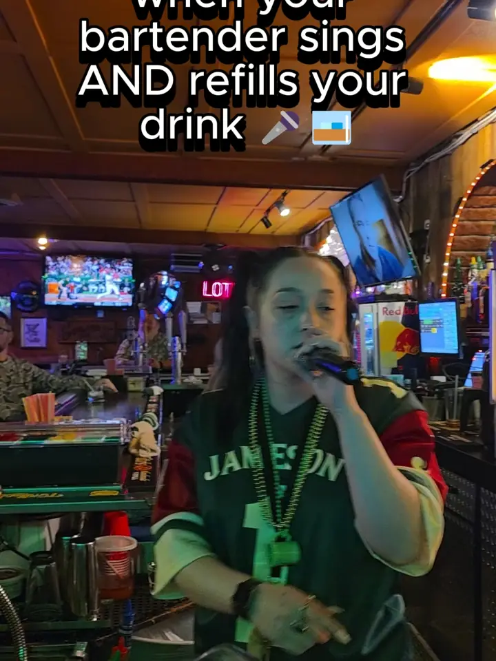 Megan on the mic while making your drink.